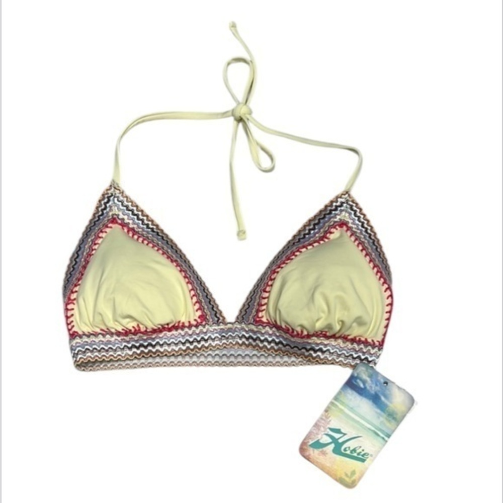 Hobie yellow embroidery stitch swim bikini top size small